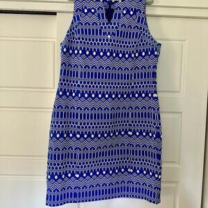 BODEN Cornflower Blue and White GEO Pattern Sheath Dress - Women's 12